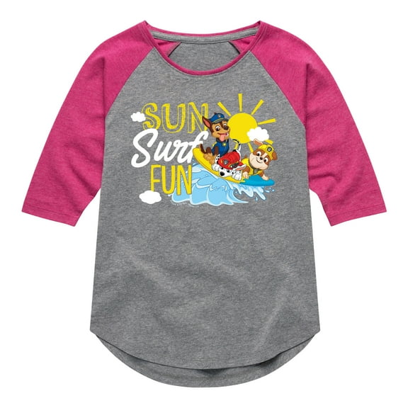 Paw Patrol - Sun Surf Fun - Toddler & Youth Girls Raglan Graphic T-Shirt