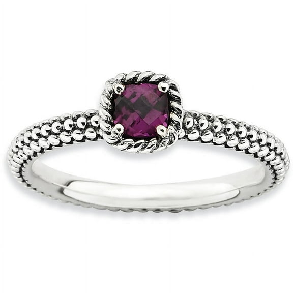 Checker-Cut Rhodolite Garnet Sterling Silver Ring