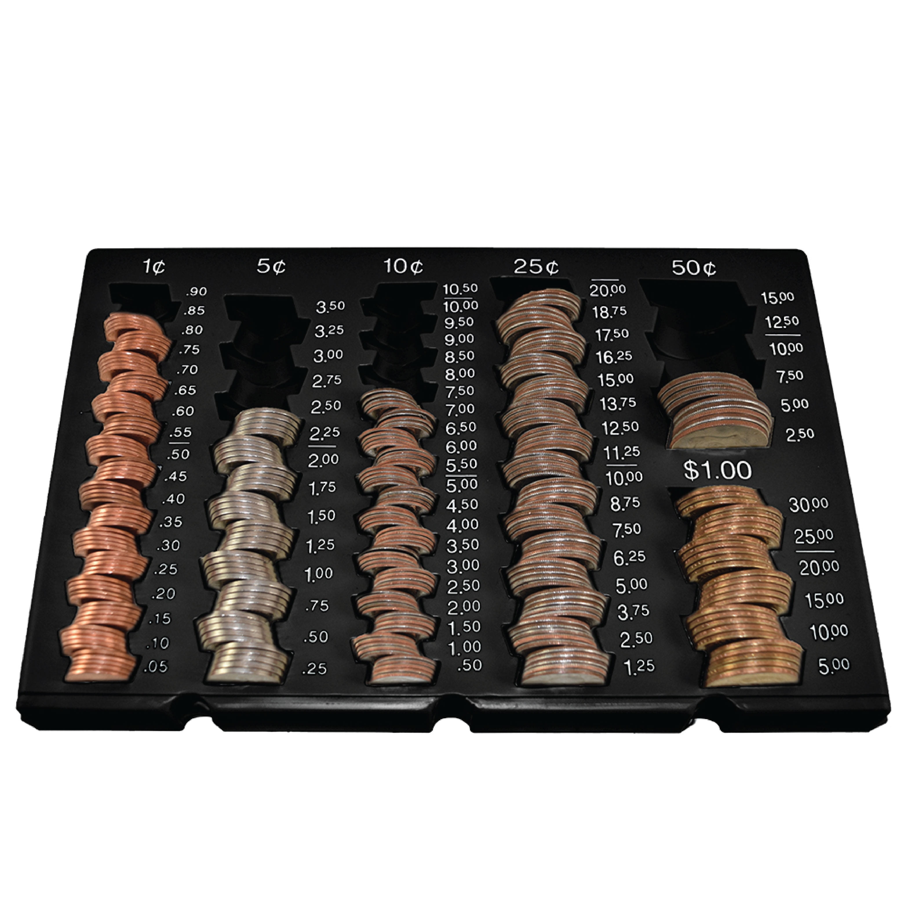 BankSupplies SelfCounting Loose Coin Tray Black/White Coin Holder