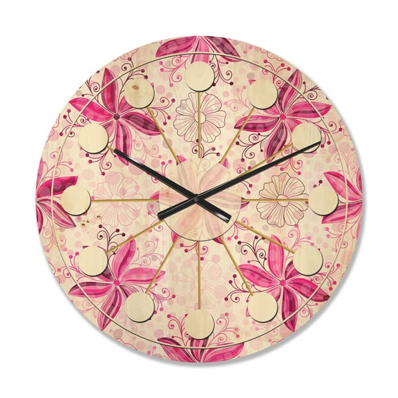 Designart 'Floral Retro Pattern XII' Mid-Century Modern Wood Wall Clock