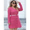 thumbnail image 3 of Women's Plus Size Ribbed Buttoned V Neck Long Sleeve Dress with Stretch 95% Polyester 5% Elastane For Work Or Casual, 3 of 11