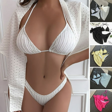 Guiexla Women Swimsuit Backless High Waist Soft Fabric Skin-touch Spaghetti Strap Decorative Polyester Women Summer Bikini Swimwear Bra Briefs Set for Women