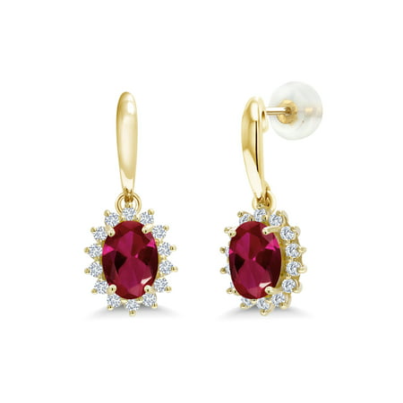 2.05 Ct Oval Red Created Ruby I/J Lab Grown Diamond 10K Yellow Gold (Best Lab Created Diamond Earrings)