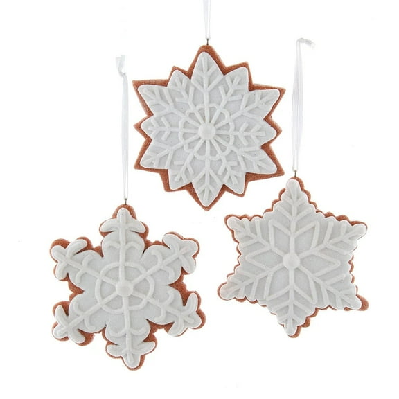 Gingerbread White Iced Snowflake Ornaments, 3 Assorted