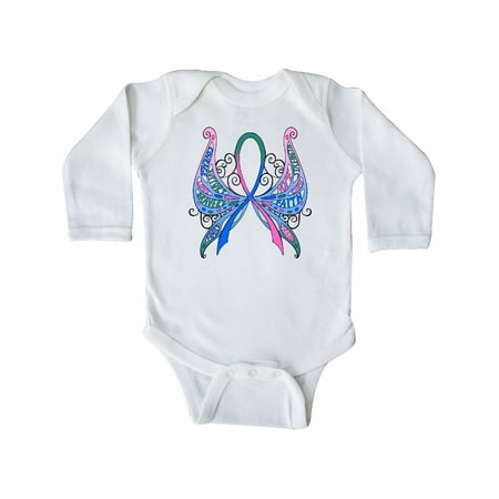 

Inktastic Thyroid Cancer Awareness with Butterfly Ribbon Words Gift Baby Boy or Baby Girl Long Sleeve Bodysuit
