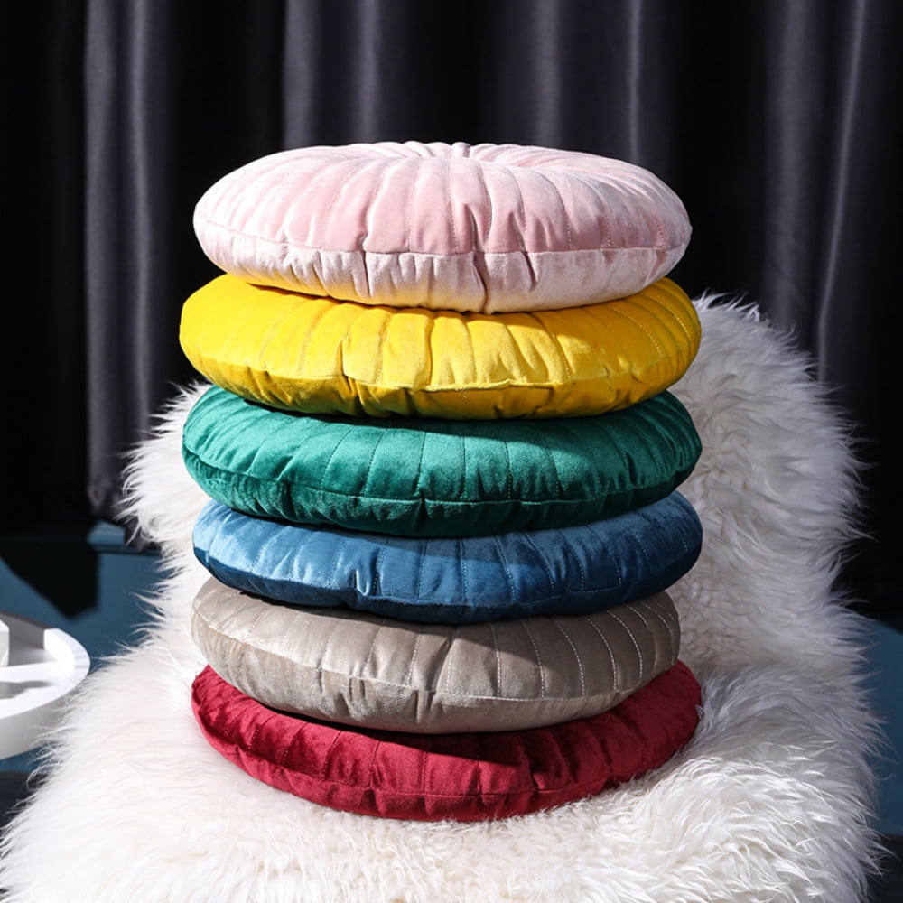 Round Throw Pillow Velvet Home Decoration Pleated Round Pillow Cushion for Couch Chair Bed 15 inch