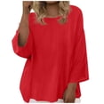 thumbnail image 3 of HongQid Plus Size 3/4 Sleeve Crinkle Cotton Tops for Women Crew Neck Oversized Blouse Casual Loose Tunic Flowy Hem, 3 of 10