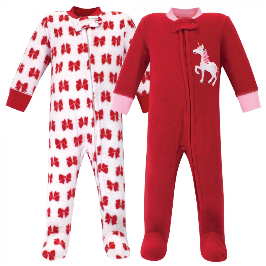 Hudson Baby Infant Girl Fleece Zipper Sleep and Play 2pk, Christmas Unicorn, 0-3 Months