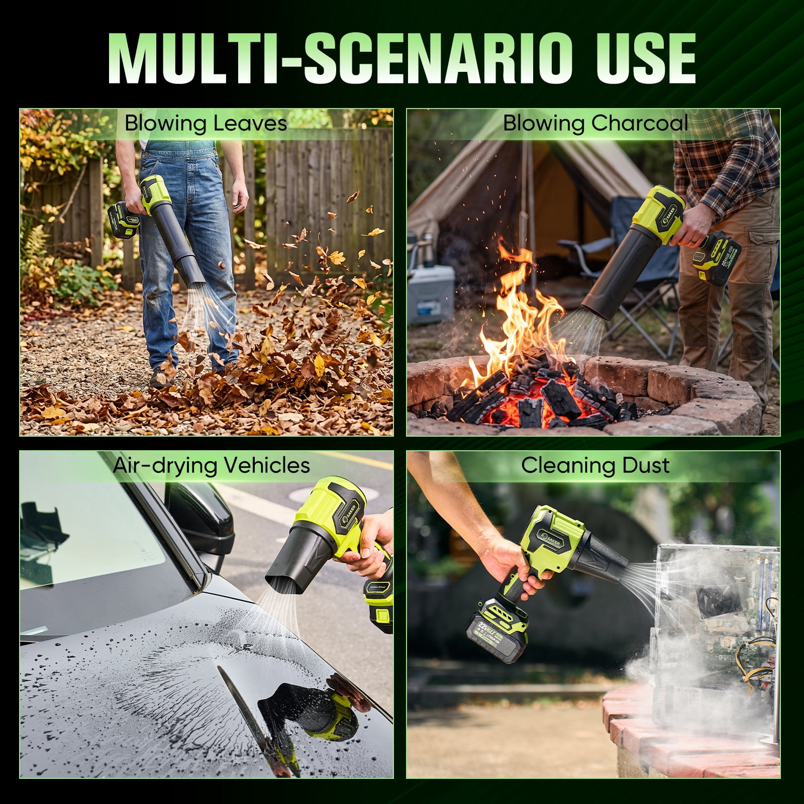 Saker 22V Cordless Leaf Blower with 2 Extended Nozzles, Handheld Dust Cleaner with 2x 4.0Ah Batteries & Carry Case for Lawn, Patio, Yard Care