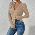 thumbnail image 4 of VEKDONE Women's Sheer Lace Tee Shirts Long Sleeve Eyelet Tops Casual V Neck Slim Fitted Blouses Fall Hollow Out Breathable Tunic Tops Outfit Clothes, 4 of 9