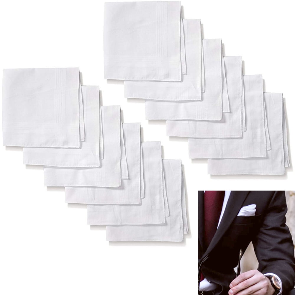 Set of 2 White Cotton Handkerchief Hanky Hankie Napkin Pocket Square Men Women K