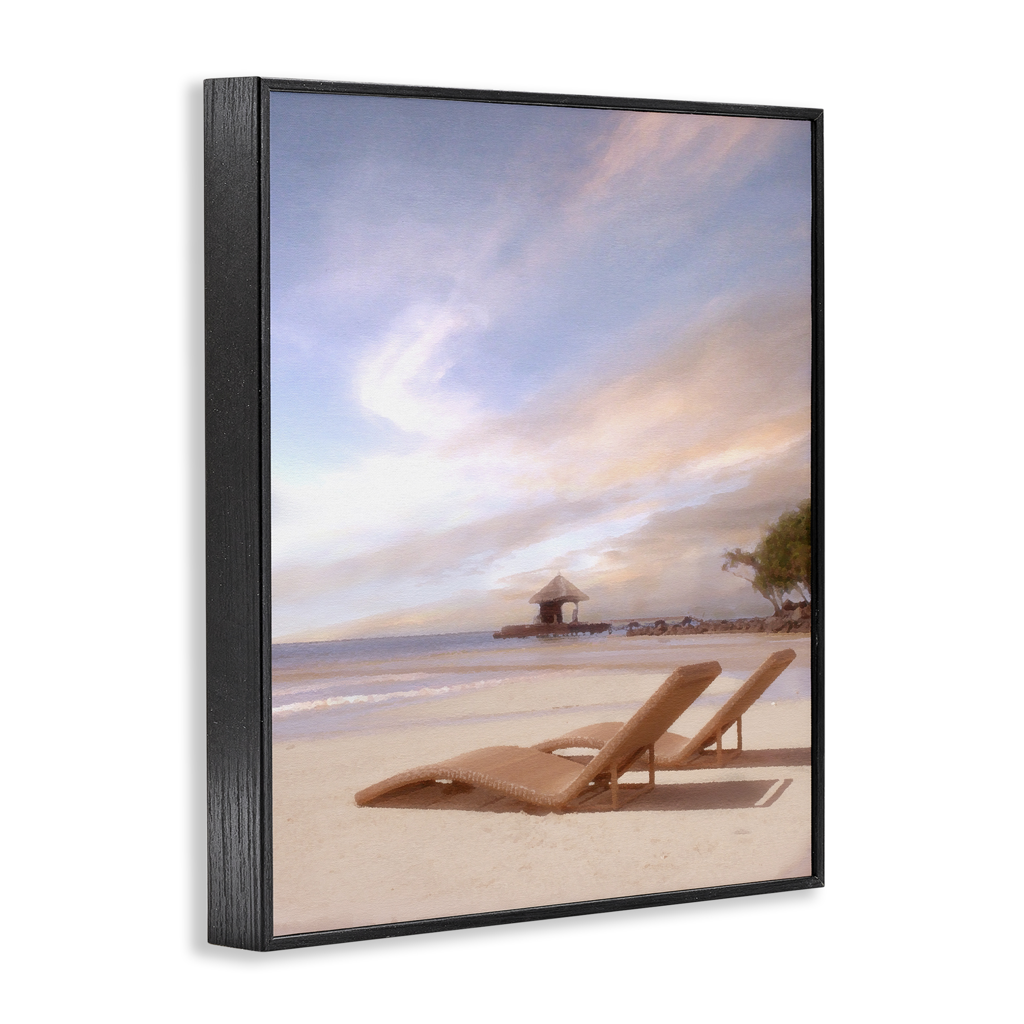 Stupell Industries Lounging Beside Sea Landscape Painting Black Framed Art Print Wall Art, 11 x 14