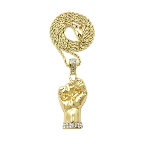 Stud Power Fist Pendant Pendant with 3mm Rope Chain Necklace, Gold-Tone, 20"