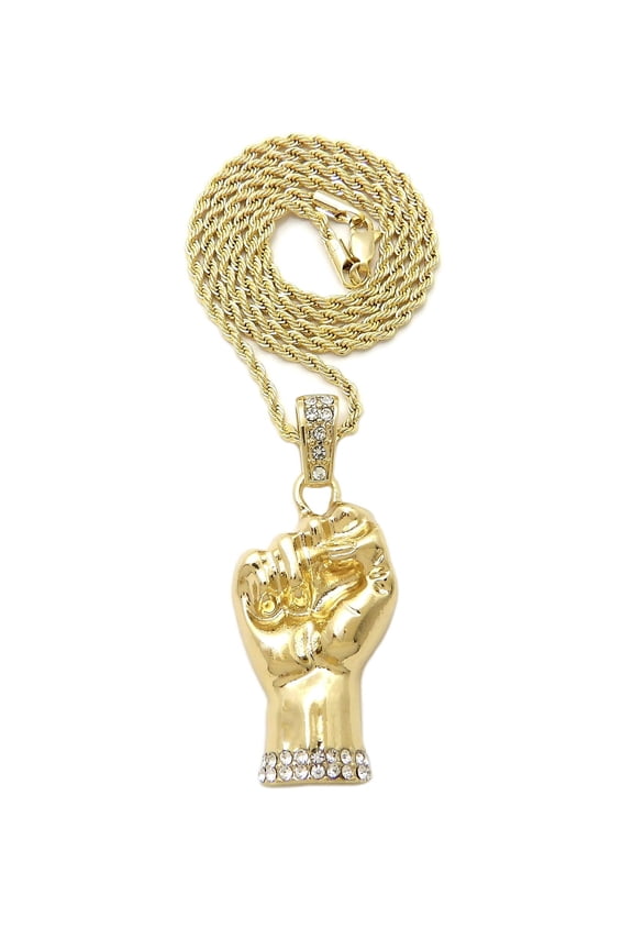 Stud Power Fist Pendant Pendant with 3mm Rope Chain Necklace, Gold-Tone, 24"