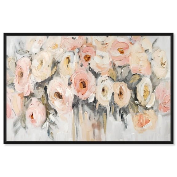 Coral Blush and Beige Floral Canvas Glam Floral Art by Art Remedy, Black Frame, 15" x 10"