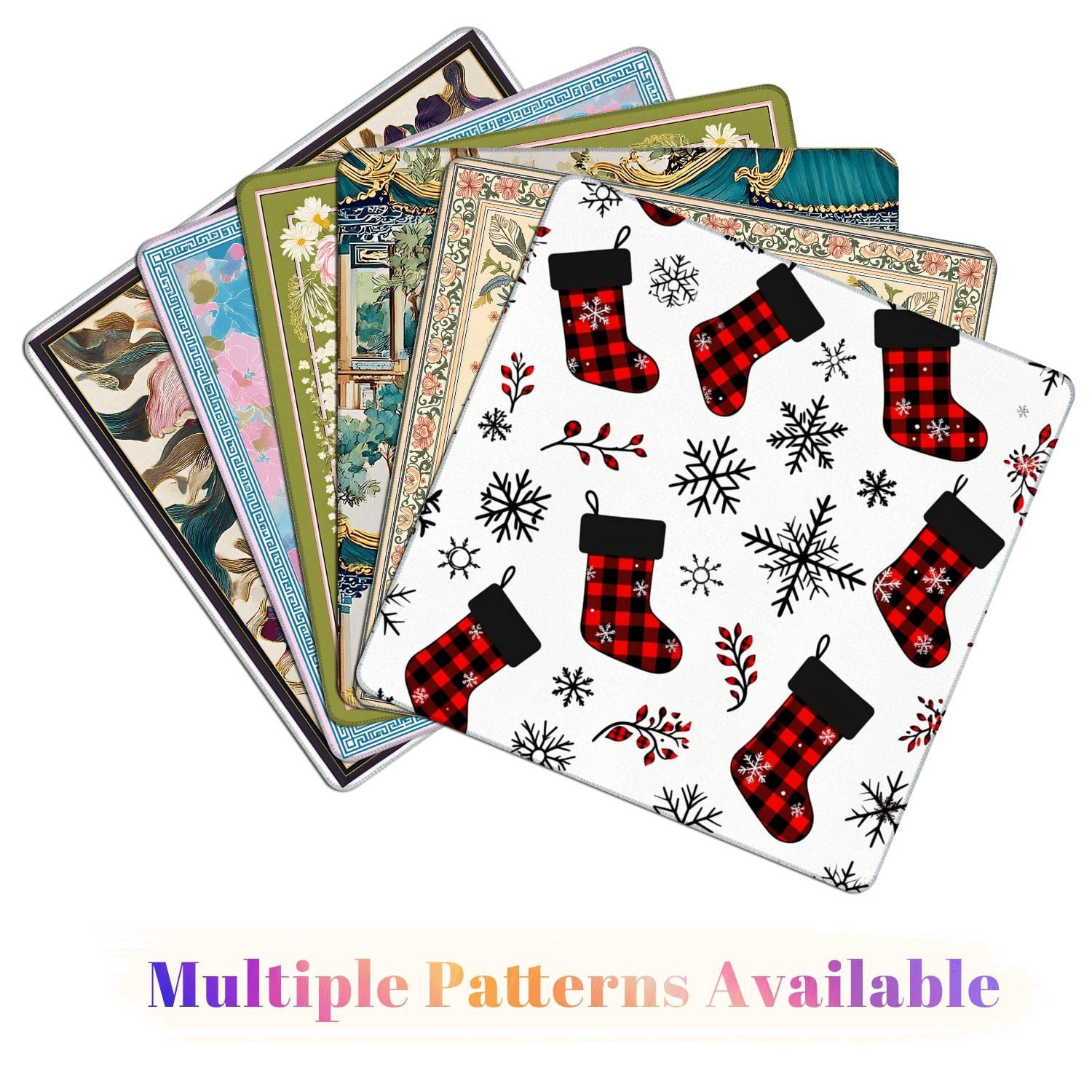Mahjong Mat 31.5" x 31.5" Buffalo plaid Christmas stocking seamless Checkered socks snowflakes Non-Slip Noise Reduction American Mahjong Tiles Table Cover for Dominoes Poker Card Board Games Gift