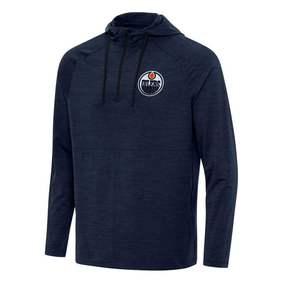 Men's Antigua Heather Navy Edmonton Oilers Spikes Quarter-Zip Hoodie