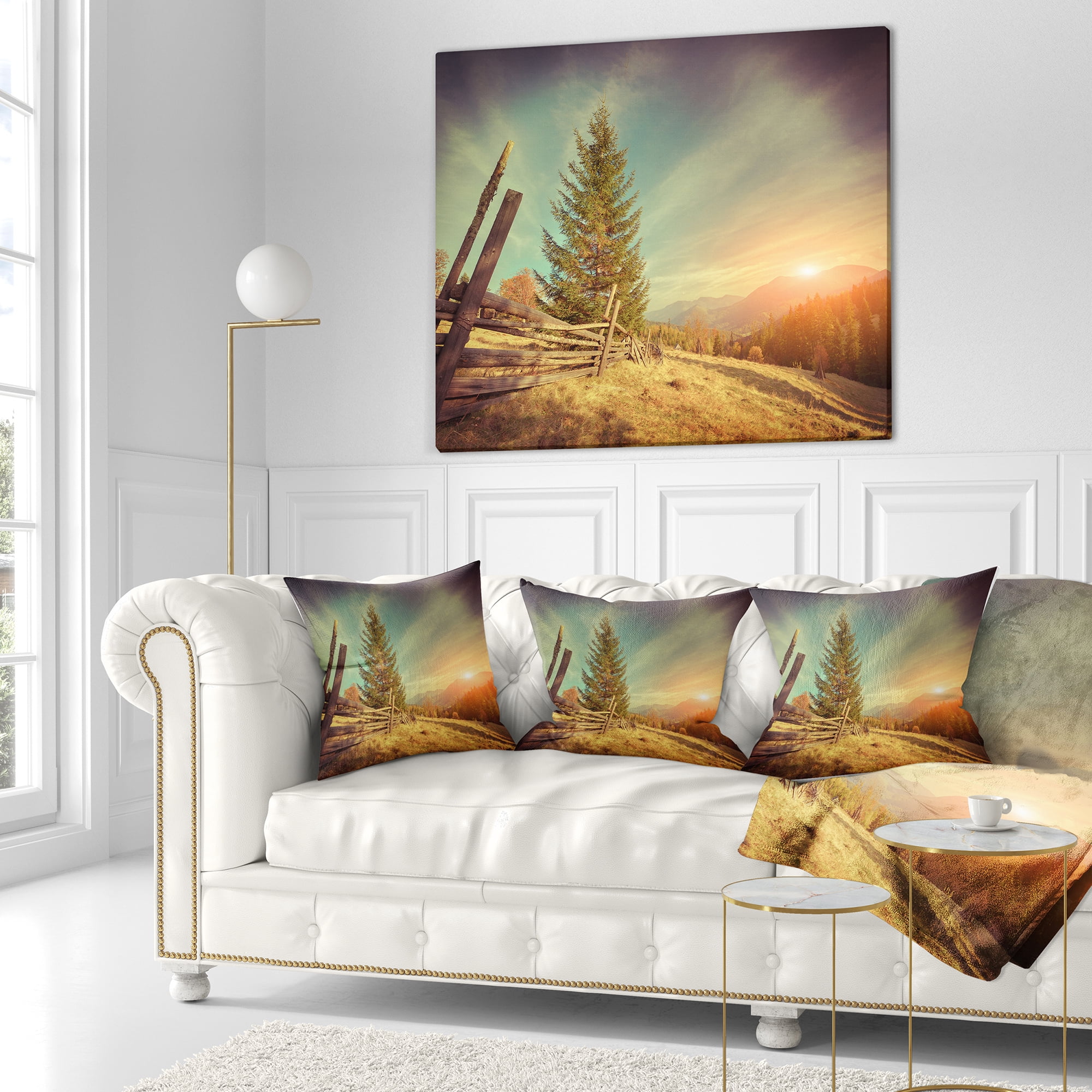 Designart Retro Style Autumn in Mountains - Landscape Photo Throw Pillow - 18x18