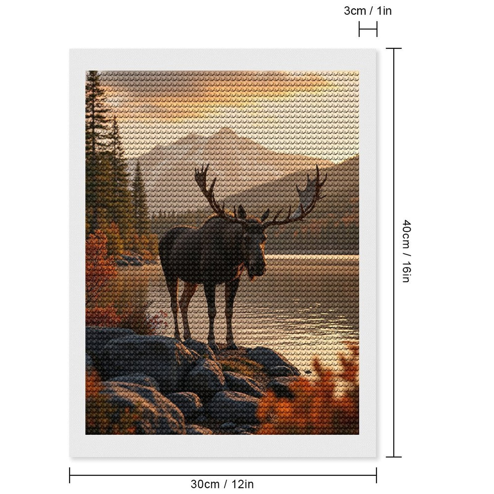 Diamond Art Kit for Adults, Moose In Mountain Lake Sunset Diamond Painting for Adults Beginners, 5D DIY Diamond Art Painting Kits, Colorful Diamond Painting Craft for Home Decor 12x16