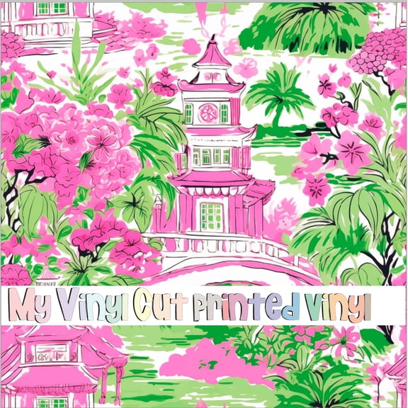 Printed Adhesive Vinyl Chinoiserie C Pattern Permanent Adhesive (XL Scale)