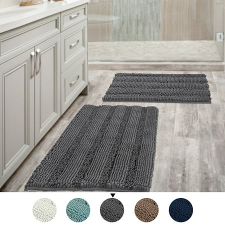 Grey Bath Mat Ultra Thick and Soft Texture Chenille Plush ...