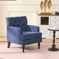 thumbnail image 3 of Pawverly Tufted Club Accent Chair, Mid-Century Modern Upholstered Button Armchair with Studded Trim, Linen Fabric Reading Chair for Living Room or Bedroom, Blue, 3 of 9