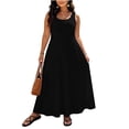 thumbnail image 2 of YuXingFu Vacation Dresses for Women Plus Size Maxi Crew Neck Plus Size Womens Dress Sleeveless for Vacation Long Casual Summer Black XL, 2 of 8