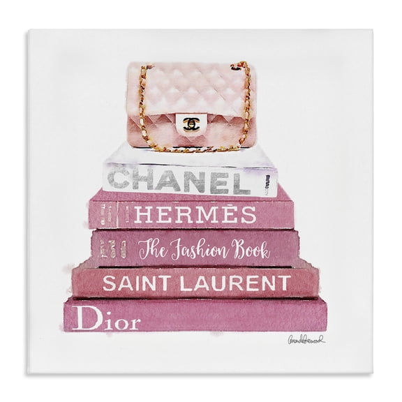 Stupell Industries Modern Pink Book Stack Fashion Handbag Canvas Art, 24 x 24, by Amanda Greenwood
