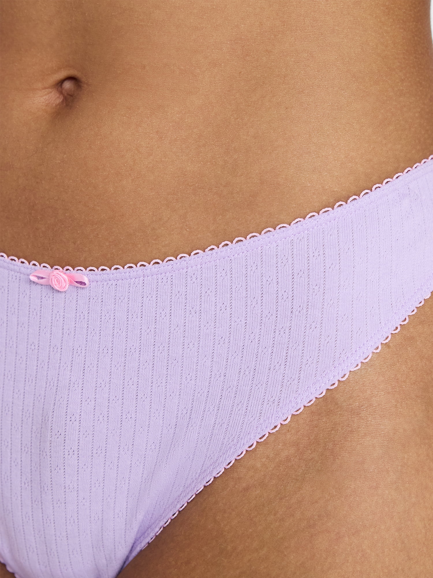 No Boundaries Cotton and Pointelle Thong Panties, 3-Pack, Women's XS-XXXL