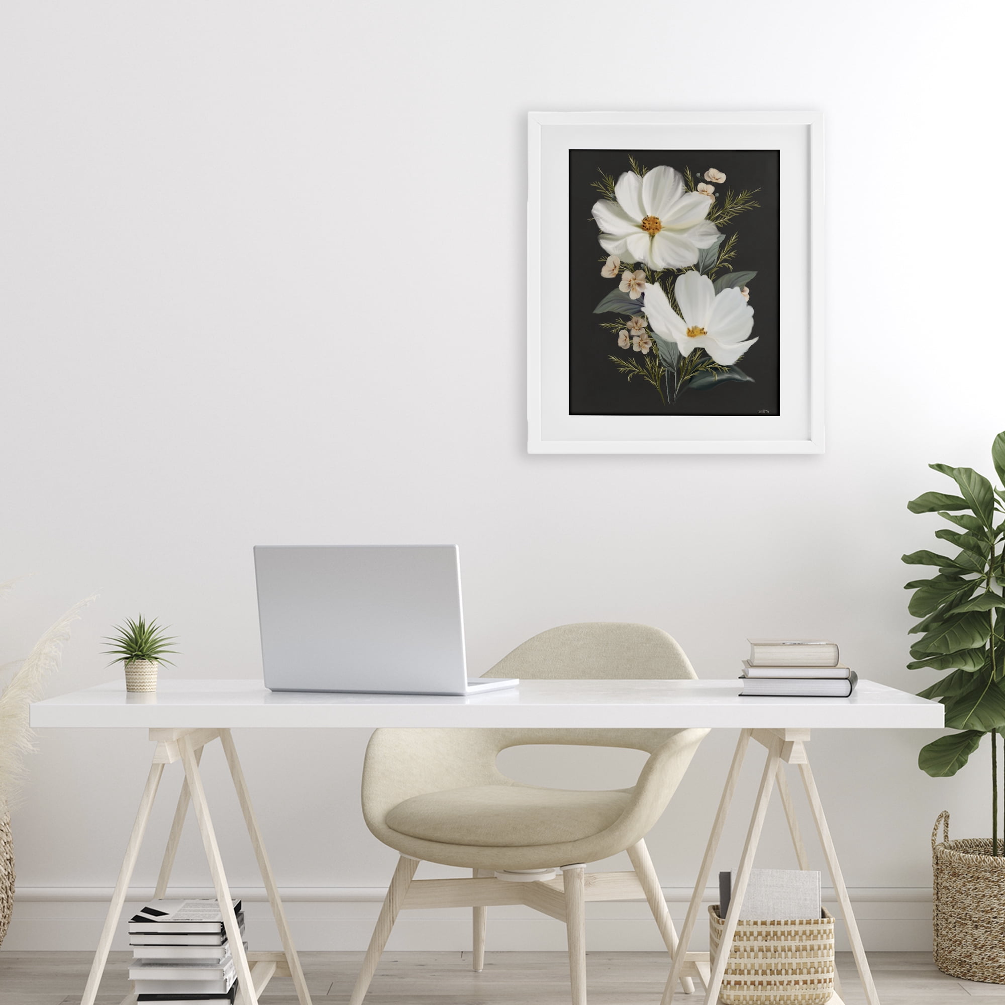 Stupell Industries Old Lace Cosmos White Framed Print Under Glass, design by House Fenway