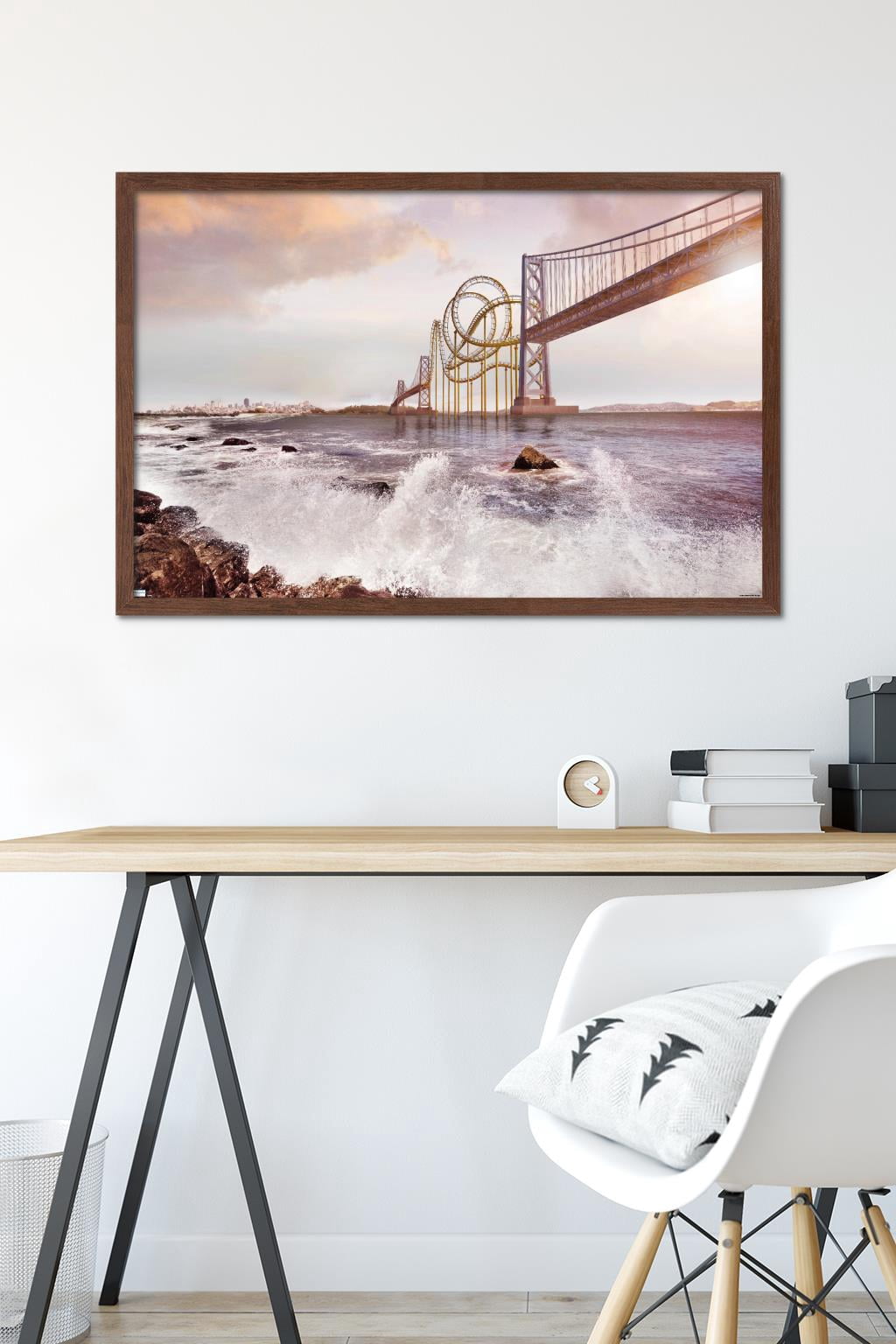 Roller Coaster Bridge Wall Poster, 22.375" x 34" Framed