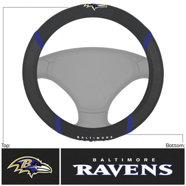 Fan Mat Steering Wheel Cover 15621 Universal; NFL Baltimore Ravens; Mesh And Faux Suede