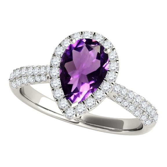 Mauli Jewels Rings for Women 1.6 Carat Diamond and Pear Shaped Amethyst Ring pave 10K White Gold
