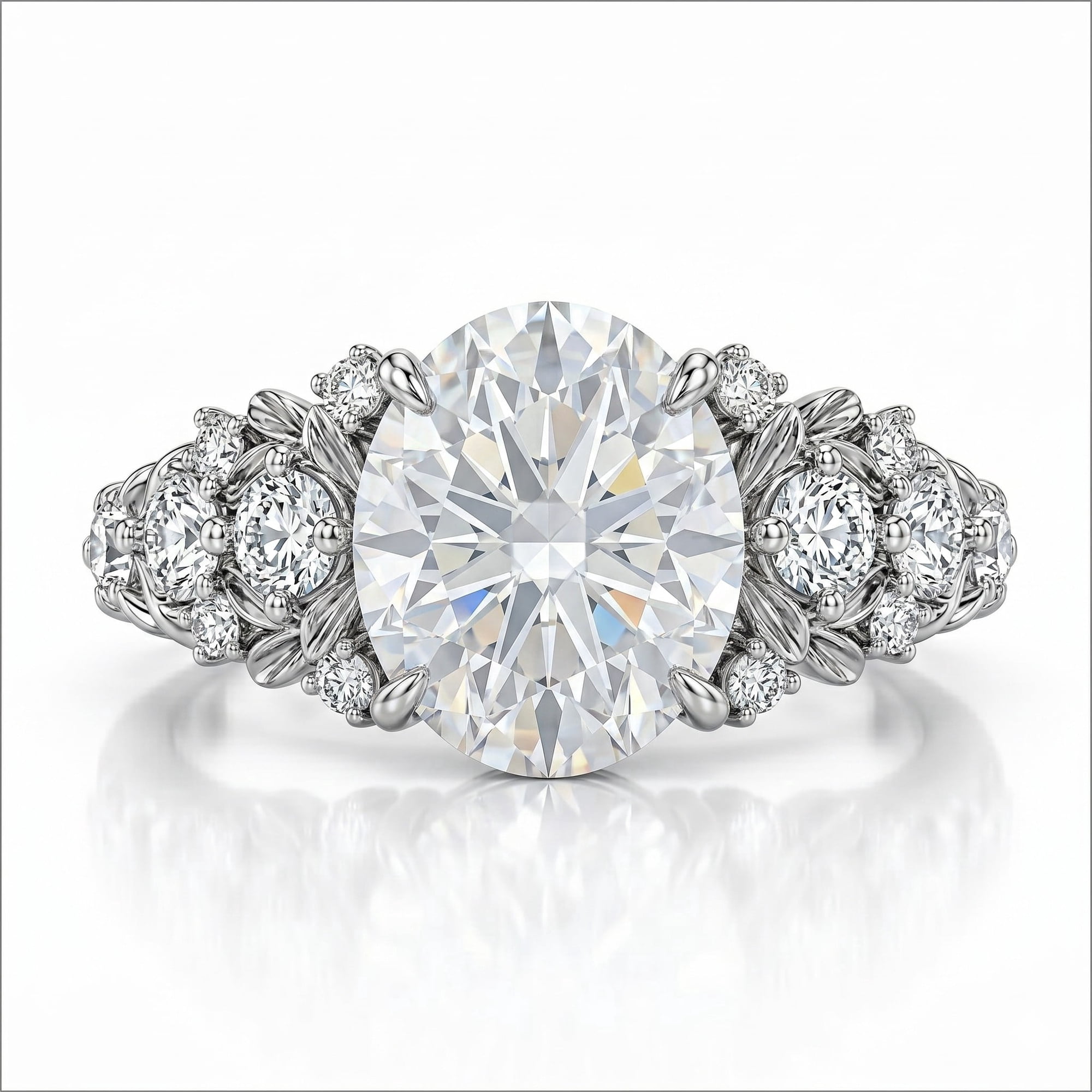 JeenMata 2.5 Carat Oval Cut Moissanite - Multi-Stone Engagement Ring in 18K White Gold Plating for Women