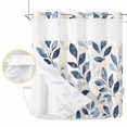 thumbnail image 2 of Navy Blue Botanical No Hook Shower Curtain Waterproof,Bathroom Curtains with Snap in Liners and See Through Top Window,Pastoral Spring Leaves Watercolor Hotel Style Bathtub Curtains Shower 72"Wx78"L, 2 of 8