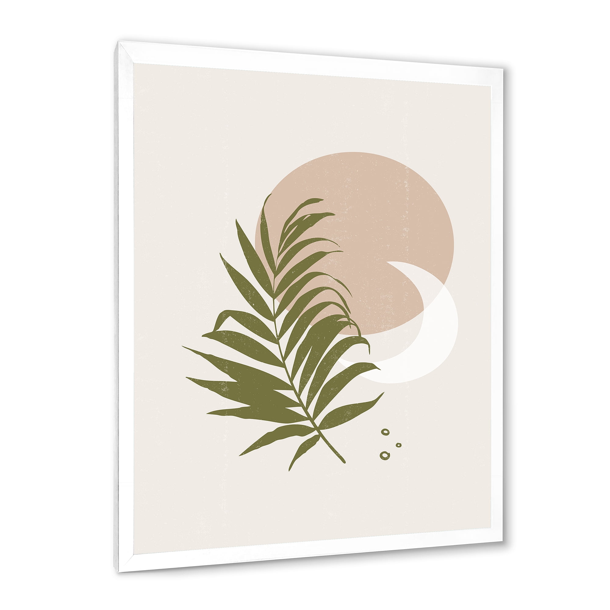 Designart 'Abstract Moon and Sun With Green Leaf II' Modern Framed Art Print
