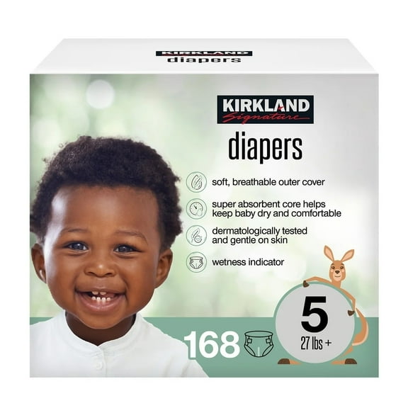 Kirkland Signature Diapers, Size 5 (27 Pounds), 168 Count
