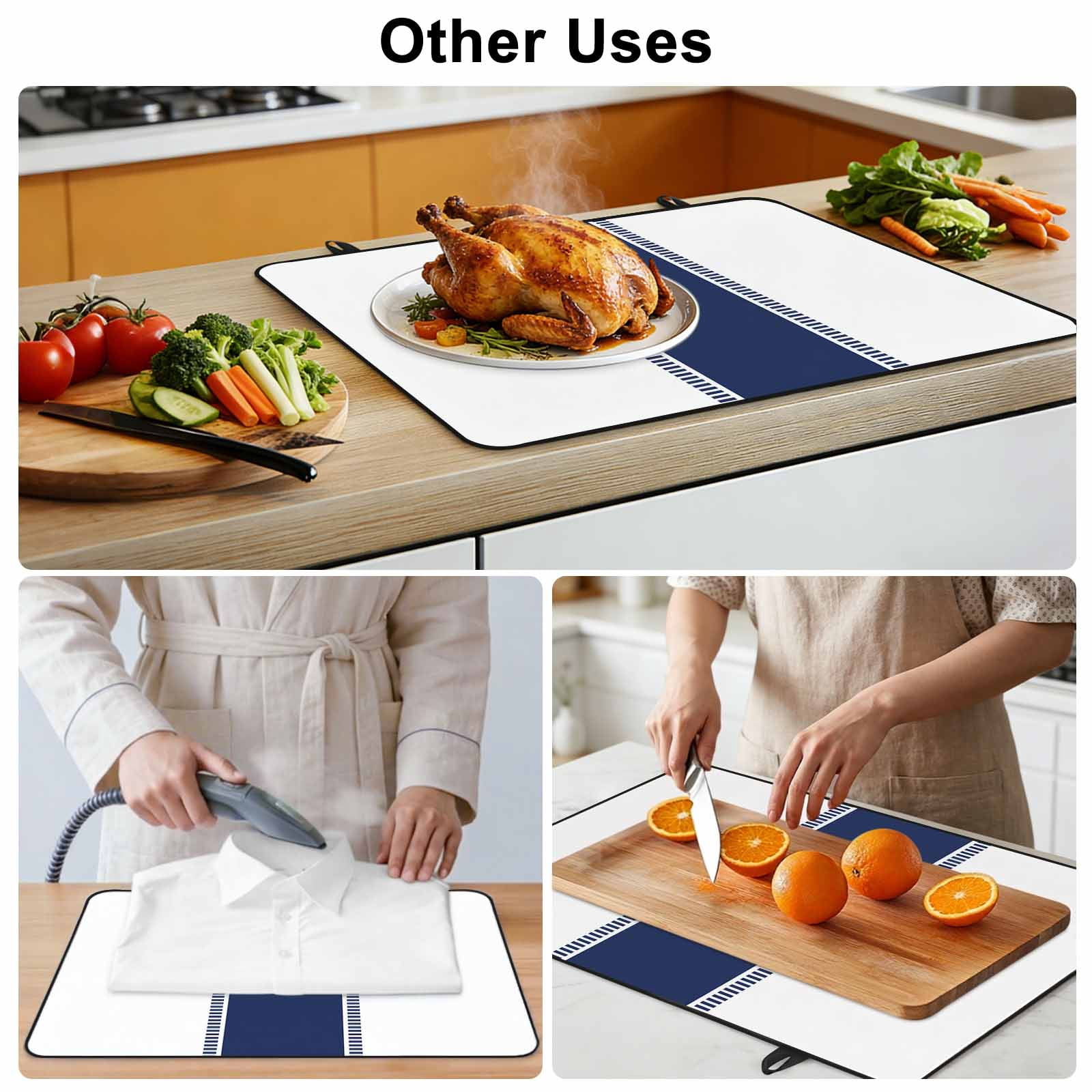 Blue Solid Color Texture Stove Top Cover for Electric Stove, Heat-proof & Non Slip Glass Top Stove Cover Protector, Simple Blue Pattern Kitchen Flat Cooktop Rubber Mat 24x21 Inches