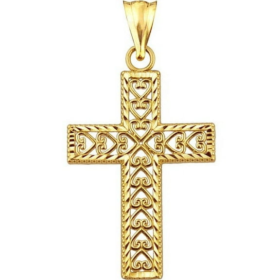 Handcrafted 10kt Gold Heart Design Cross Charm Pendant
