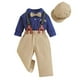 thumbnail image 1 of Odeerbi 0-2 Años Niños Caballero Traje Formal Cumpleaños Primer Año Trajes Conjunto Mono Manga Larga Pantalón Sombrero Lazo Conjunto de Cuatro Piezas, 1 of 9