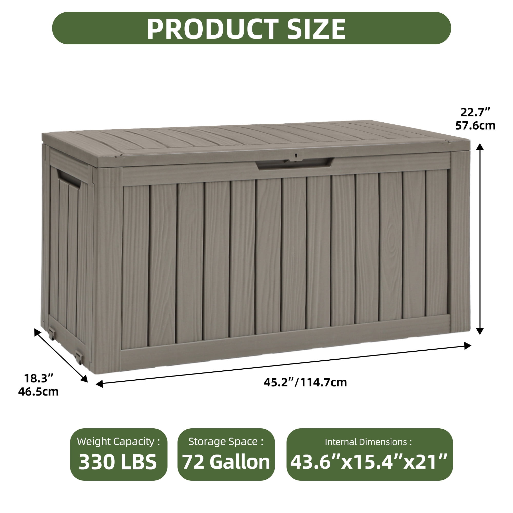 Uforic 72 Gallon Outdoor Resin Storage Box with Wheels, Patio Deck Box for Indoor & Outdoor Use, Ideal for Throw Pillows, Sports Gear & Yard Supplies, Light Brown