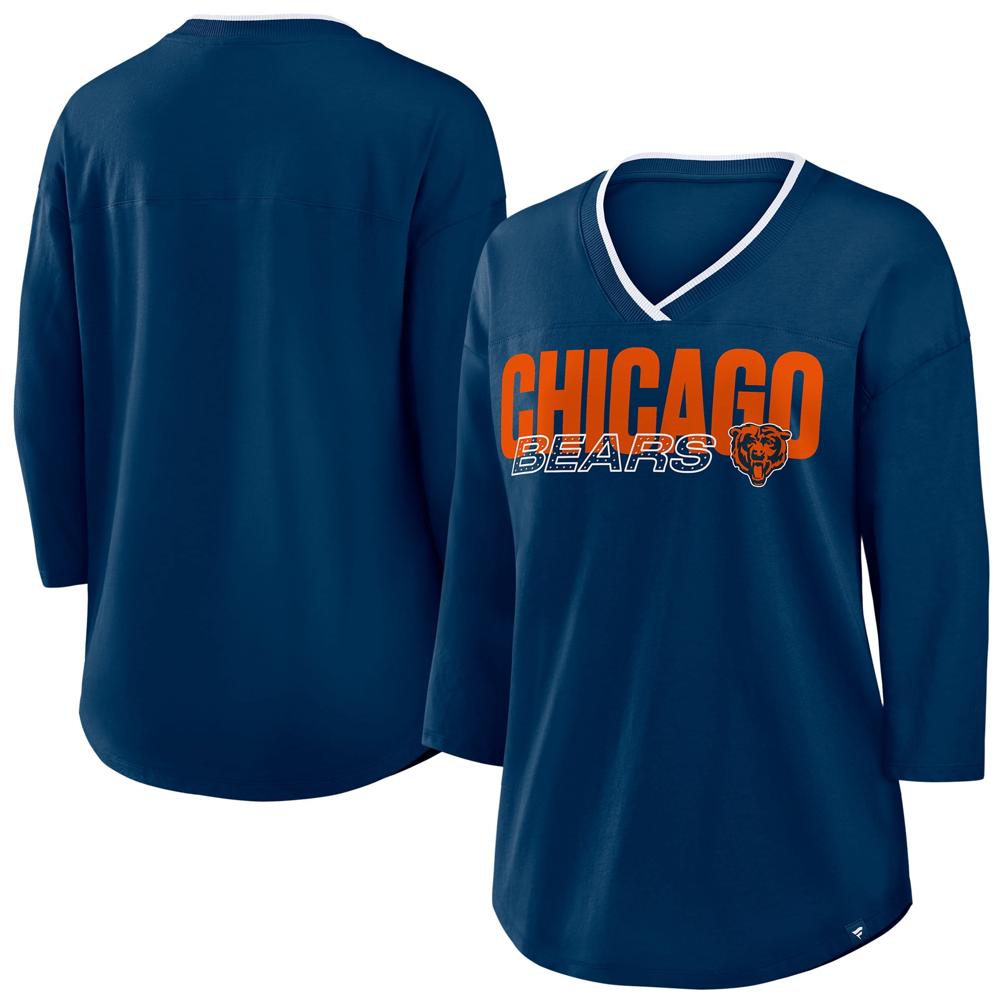 Women's Fanatics Navy Chicago Bears Plus Size Deceptive Juke 3/4-Sleeve V-Neck T-Shirt