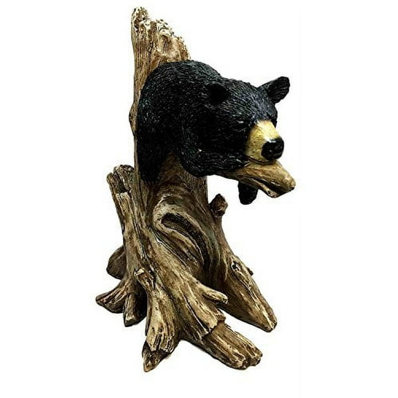 LAZY BLACK BEAR CUB SLEEPING ON TREE BRANCH SCULPTURE STATUE FIGURINE