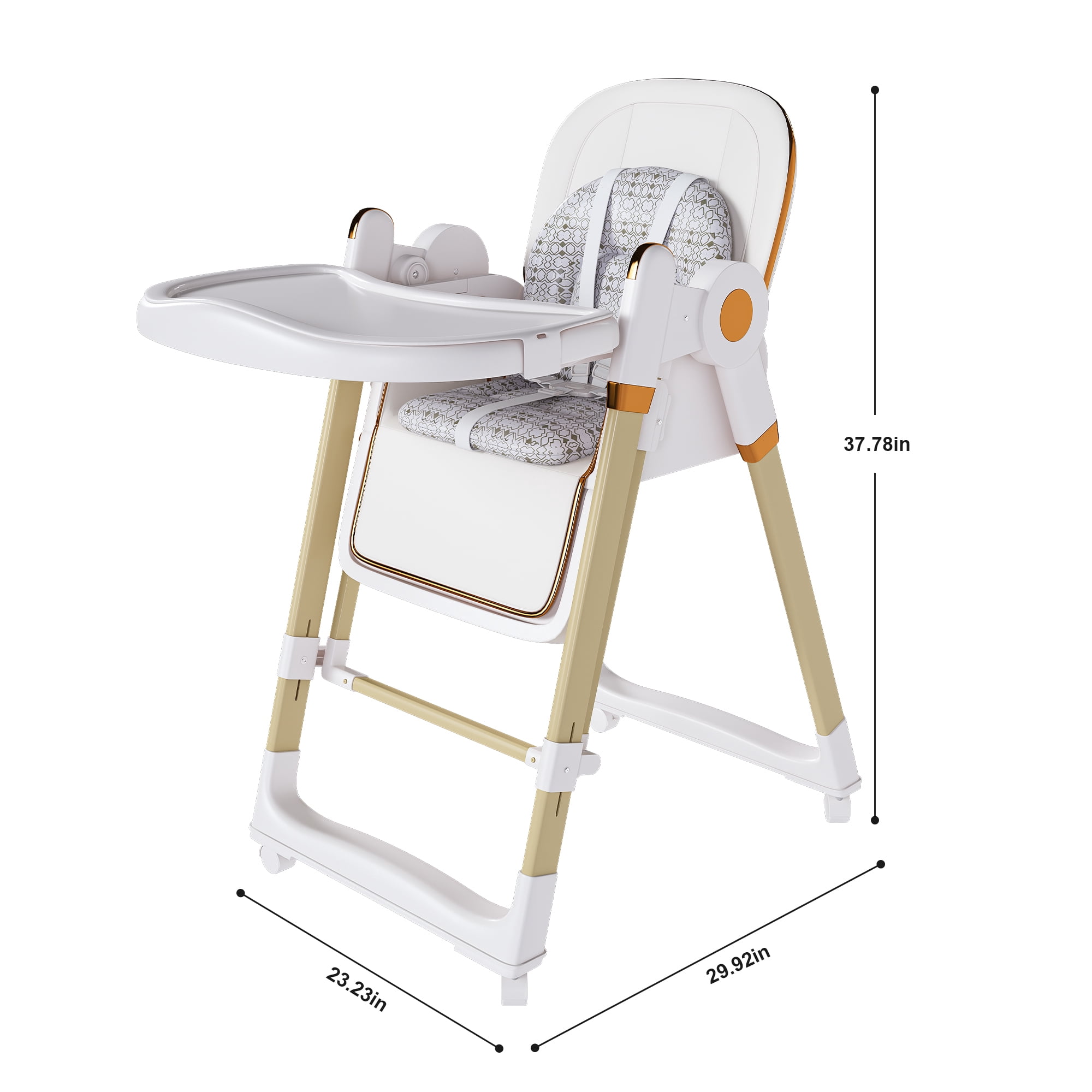 Jopath Convertible Baby High Chair with 5-Point Harness,Adjustable Portable Foldable Feeding Chair with Wheels & Removable 2-Tier Tray for Dining,White