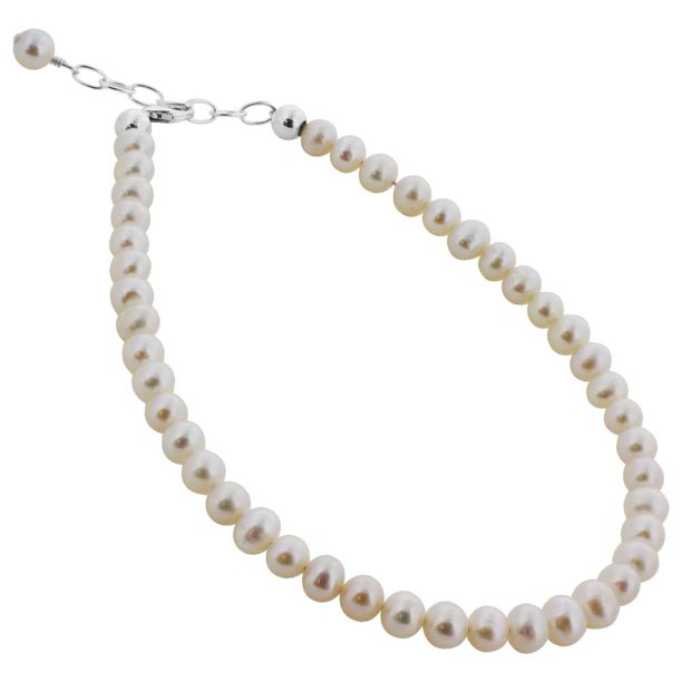 Gem Avenue Sterling Silver Round White Freshwater Pearl Anklet 9 to 10 ...