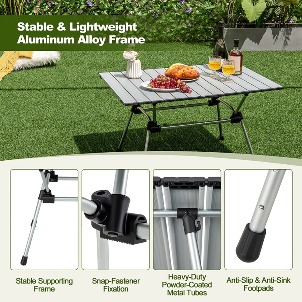 Aimee Lii Folding Heavy-Duty Aluminum Camping Table with Carrying Bag, Foldable Table for Camping and BBQ, Silver