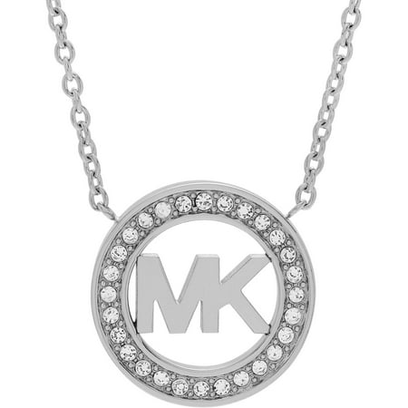 Michael Kors Women's Crystal Stainless Steel Logo Circle Fashion Necklace, 18