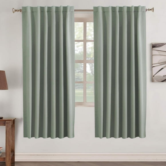 AIR-Window Treatment Blackout Curtain Panels Rod Pocket and Back Tab Curtains Window Panels for Living Room Insulated Thermal Blackout Draperies for Bedroom, 52" W x 63" L, 2 Panels, Light Sage