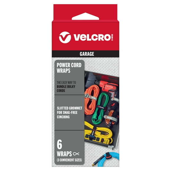 VELCRO Bracelets de Cordon d'Alimentation Sangles Robustes pour Cordons, Tuyaux, Garage Ou Organisation RV Lot de 6 3 Tailles 12, 16 et 24 Pouces Noir et Gris