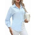 thumbnail image 3 of Button Down Shirts for Women Cotton Dress Shirts Collared Long Sleeve Wrinkle Free Blouse Tops Light Blue S, 3 of 9